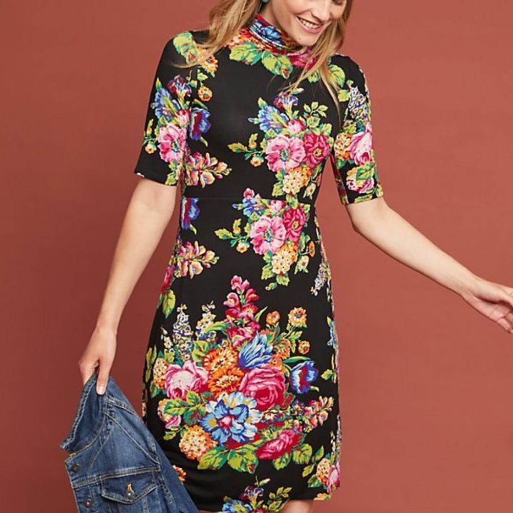 Anthropologie floral soft turtleneck dress, S. - Picture 1 of 12